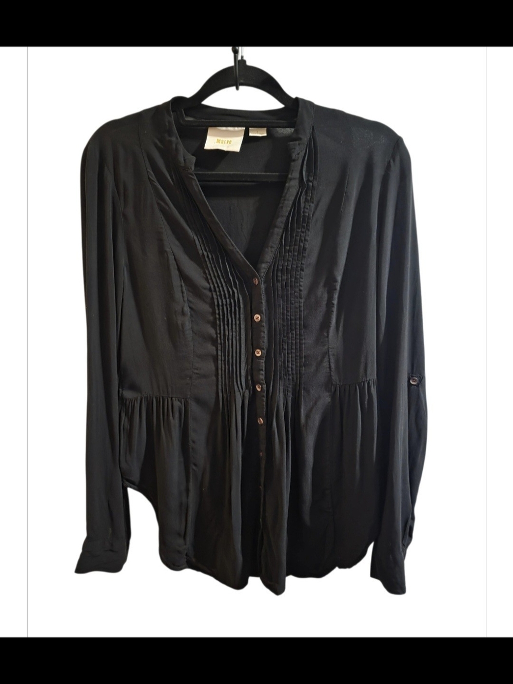 Maeve Anthropologie Black Pintuck Peplum Blouse Top Size 8 Rayon Boho